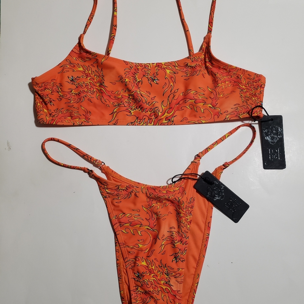 NWT Ed Hardy Orange Firebird Bandeau String Bikini Set Swim/Bathing Suit - XL